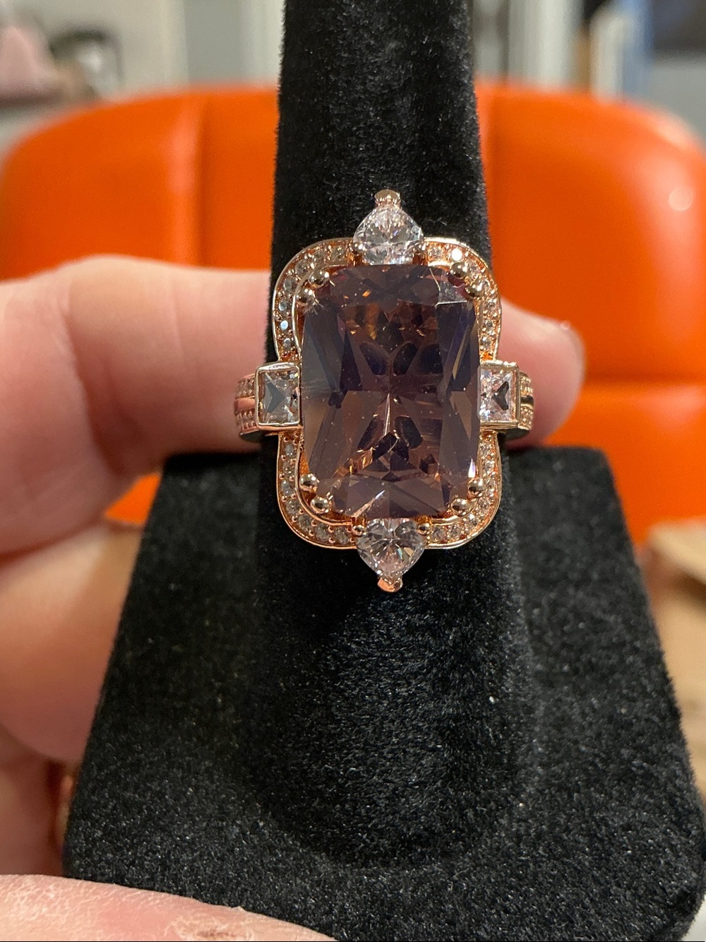 925 Rose Gold Womens Statement Ring with Smoky Purple Gemstone